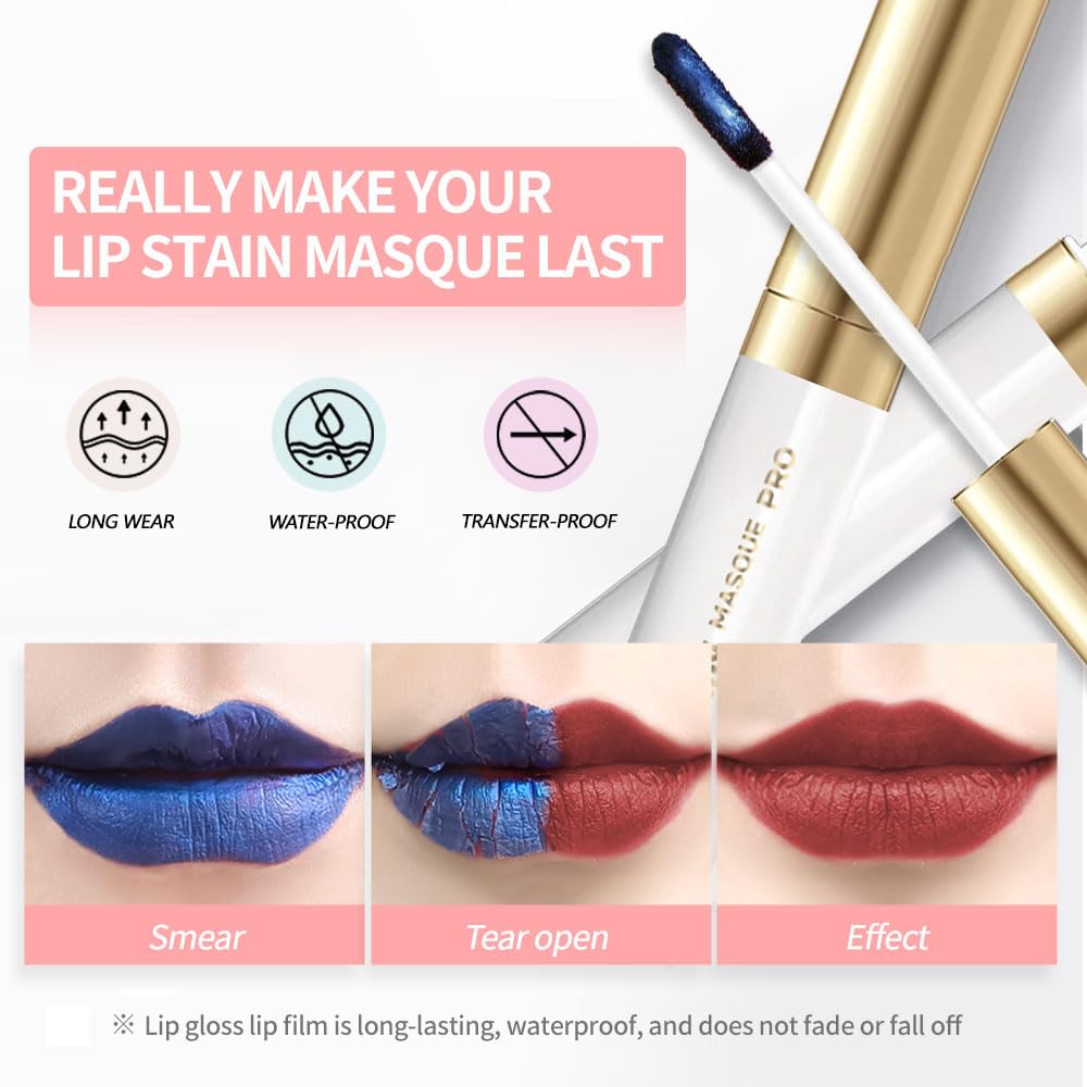 Lip Stain - Wipe-Off & Peel Off Lip Color | Waterproof, Long Lasting, Transfer-Resistant, Smudge-Proof Lip Tint | Easy Wipe Finish, High Pigment | All-Day Vibrant Kiss-Proof Lip Stain, warm pink tones
