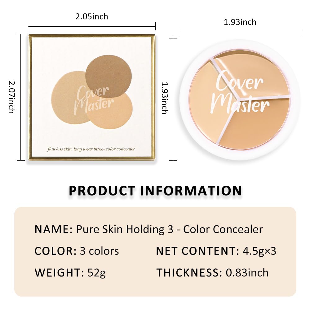Kaely Tri Color Concealer Pot,Color Correcting Concealer for Dark Circles Spots,3 Color Cream Concealer Full Coverage,Foundation Contour Makeup Palettes,under Eye Brightener corrector de ojeras,01