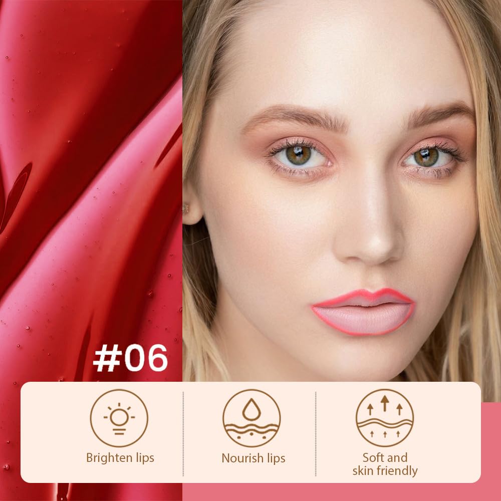 2 Pcs Matte Liquid Lip Stain Peel Off Lip Liner, Long Lasting Lip Tattoo, Waterproof & Transfer-Proof Lip Liner Peel Off Lip Gloss for All Skin Types. 0.12 fl oz #00+#06