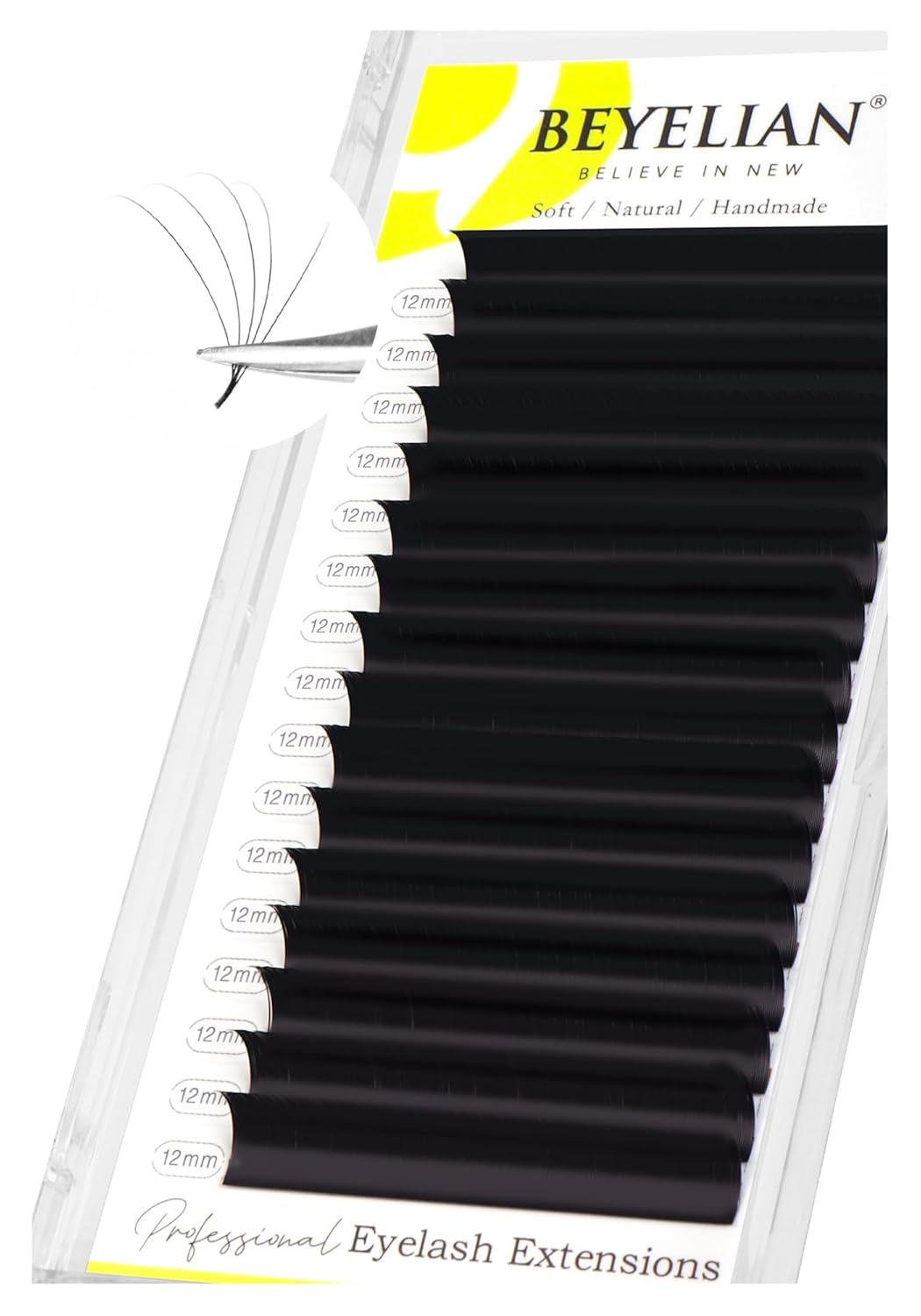 BEYELIAN Eyelash Extension Natural Matte Black 0.05 D Curl 12mm Tray Easy Fan Lash Extensions Volume Lashes Professional Use Natural Matte Black (0.05 D 12mm)
