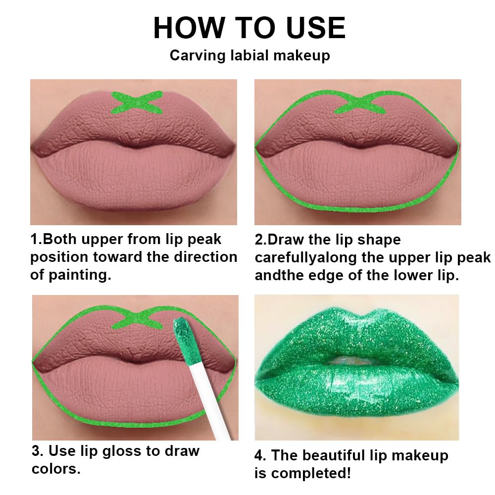 evpct 2Pcs Green Shimmer Glitter Shiny Liquid Lipstick Lip Gloss Stain and Retractable Lip Liner Makeup Set for Women Long Lasting Waterproof 24 Hours Lipstick labial mate larga duracion 24 50#