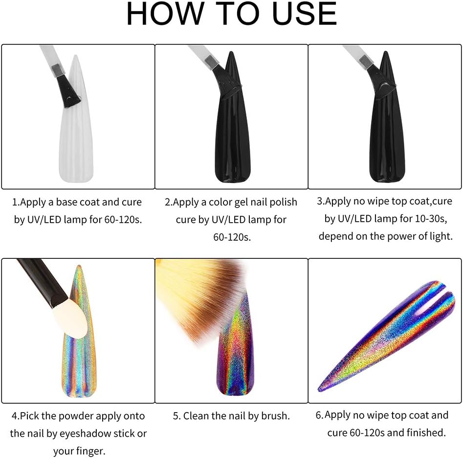 Artdone 3jars Holographic Chrome Nail Powder 1Gram Each, Unicorn Holo Rainbow Mirror Effect 20um 35um 65um Nail Pigment kit For Gel Polish Nail Art crome Set