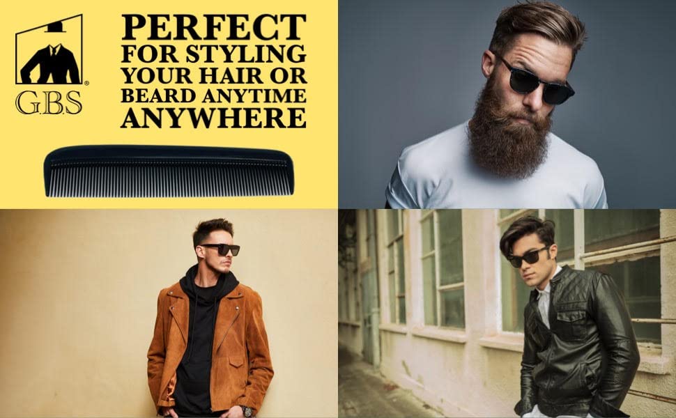 G.B.S 15 for Men's Hair Black Pack Pocket Size Beard & Mustache Combs Unbreakable 15 All Fine Sideburns for Travel Effortless Glide Peak Comfort Bag Packing Fine Tooth