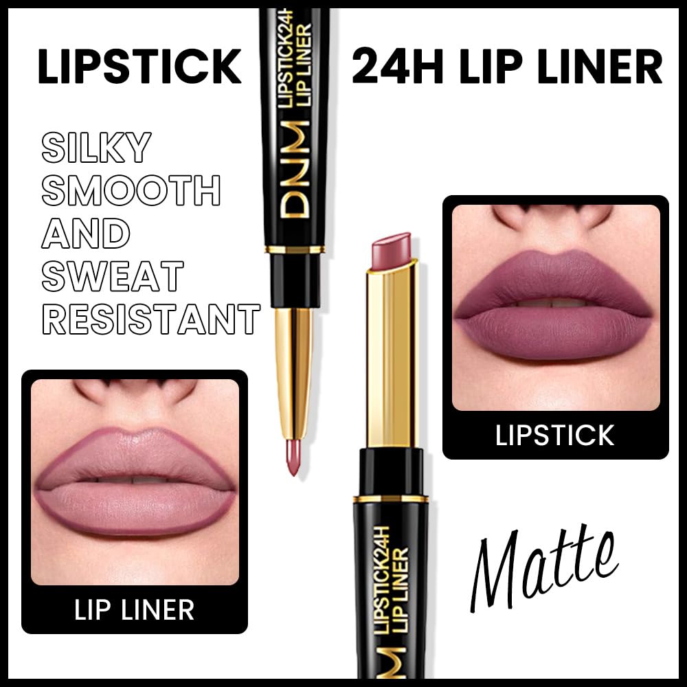 evpct 1Pcs More Mauve Lip Liner and Lipstick Set Kit for Women, Matte Lips Kit with Lip Liner Lip Stains Long Lasting Waterproof 24 Hour Lipstick and Lip Liners Combo Lipliners Pencil 28#