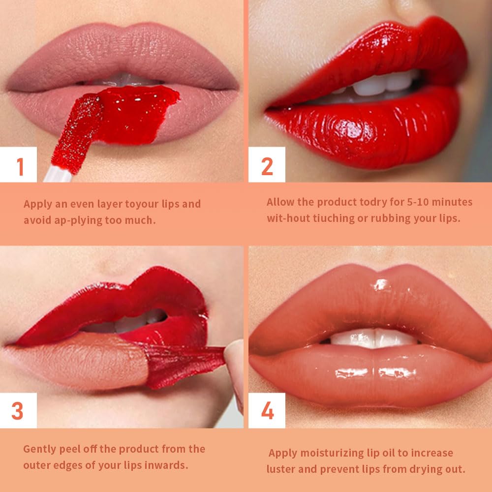 Coral Orange Peel Off Lip Gloss Masque,Lip Stain Peel Off Tattoo-Peel Off Lip Tint and Lip Oil 2-in-1 Long Lasting Waterproof Transfer-proof Lip Mask Lip Gloss Peel Off Lip Liner,for All SkinType 01#