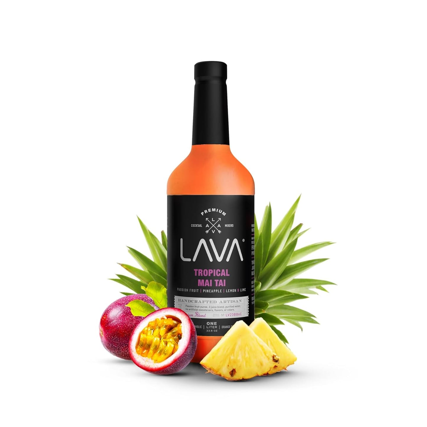 (3 Pack) LAVA Premium Tropical Mai Tai Cocktail Mix made with real passion fruit, pineapple, lemon and lime, no artificial sweeteners, 1-Liter (33.8oz) Glass Bottle, Ready to Use.