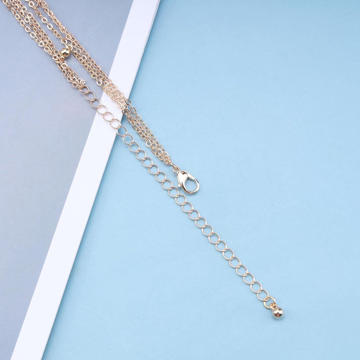 Bohemia Layered Star Choker Necklace Crescent Moon Pendant Necklace Chain Crystal Star Choker Necklace Gold Moon Necklace Jewelry for Women and Girls