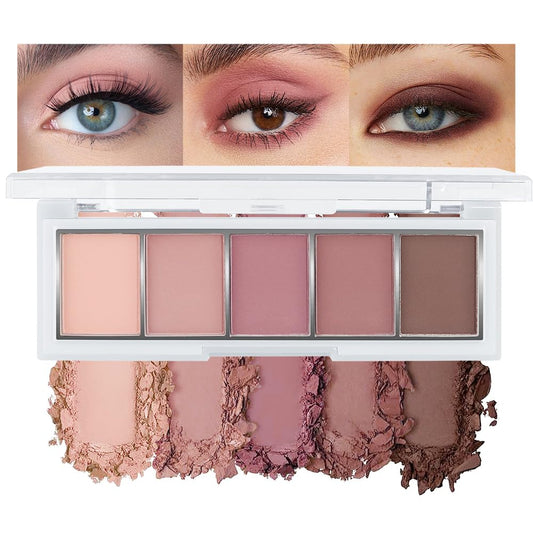 5 Colors Matte Eyeshadow Makeup Palette, 5 Natural Neutral Nude Brown Faded Rose Colors Eyeshadow, Looks for Brown Eyes Women Finish Long Wearing Waterproof Professional Eye Makeup 04#