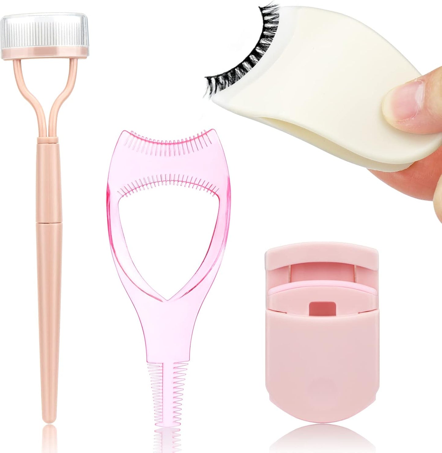 Juome 4 in 1 Eyelash Applicator Tool Kit, False Lash Clip Applicator Portable Eyelash Curlers Eyelash Separator Tool Mascara Comb Lash Buddy Set for Women Girls