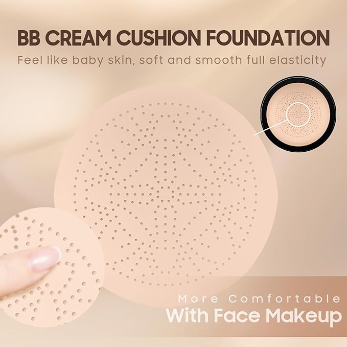 Air Cushion CC Cream Foundation - Mushroom Head BB Creams, Long Lasting Concealing Brightening, Moisturizer Face Cream,Facial Skin Care Makeup For All Skin Types (Natural)