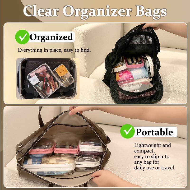 5 pcs Clear Zipper Pouches, Toiletry Bag for Travel, Stackable Waterproof Diaper Bag, Zipper Pouch, Travel Organizer, Clear Cosmetic Bag,Toy Storage Bins (M + 2Mini + 2XS)