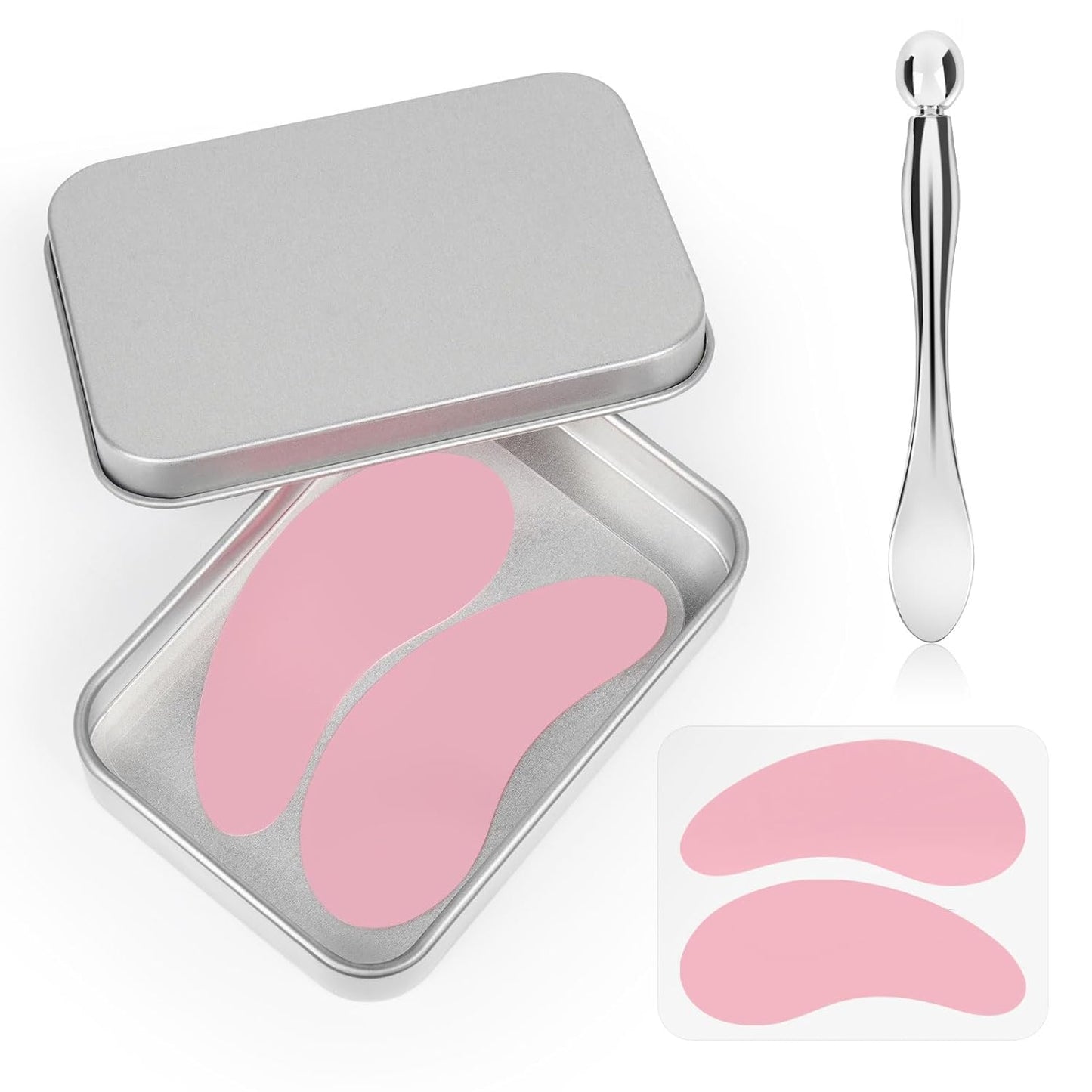 Under Eye Patches Silicone - 2 Pcs Reusable Eye Patches, Eye Patches Plump Fine Lines & Wrinkles with Metal Eye Cream Applicator, Tin Case