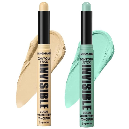 LANGMANNI Multi-Use Face Contour Stick,Highlighter & Concealer Stick, Combo Use For Correcting Color Balancing (#01+#02 Yellow+Green)