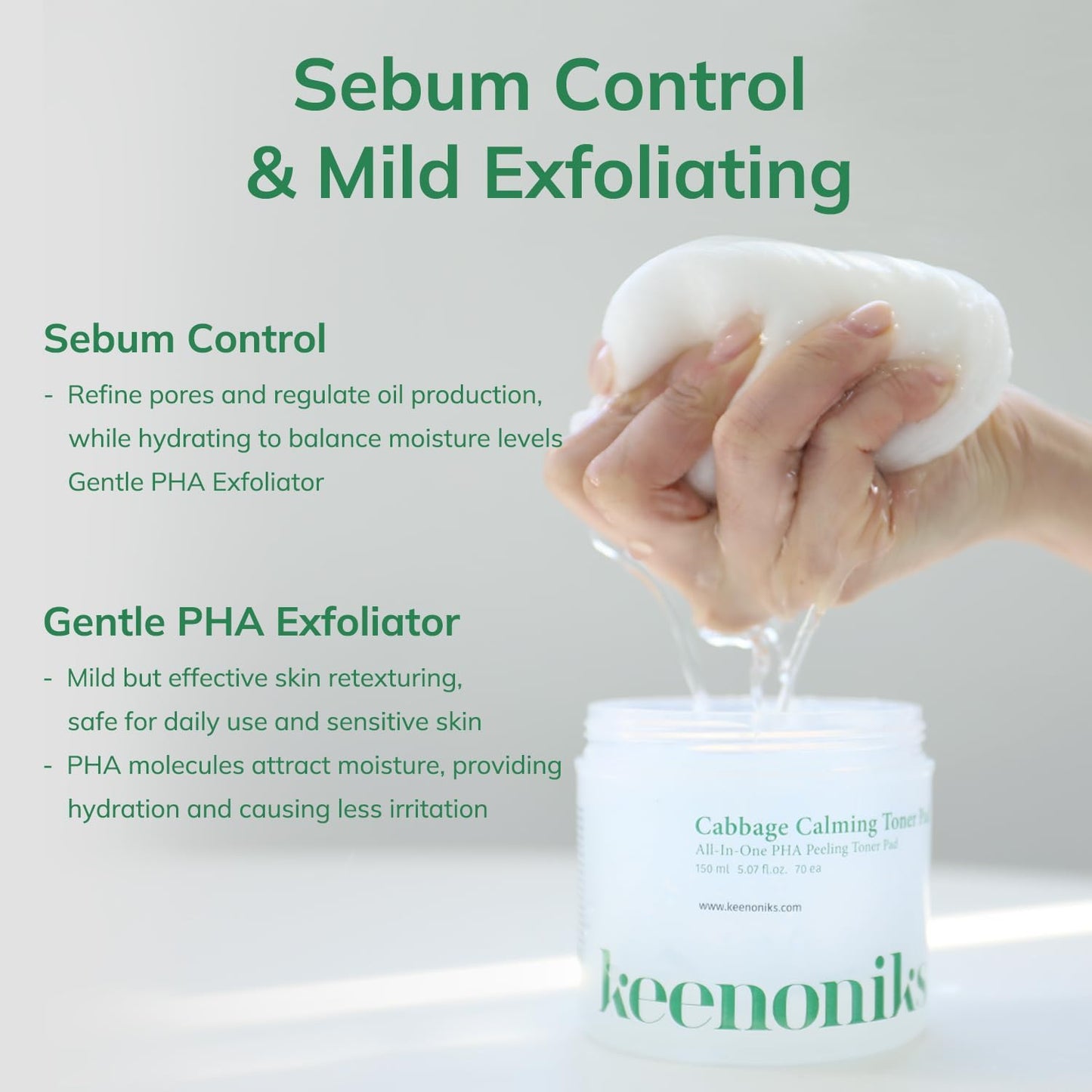 Cabbage Calming Toner Pads – PHA Exfoliating & Cooling Facial Wipes with 150,000ppm Cabbage Extract for Redness Relief & Pore CareㅣKorean Skincareㅣ70 Pads (5.07Oz)