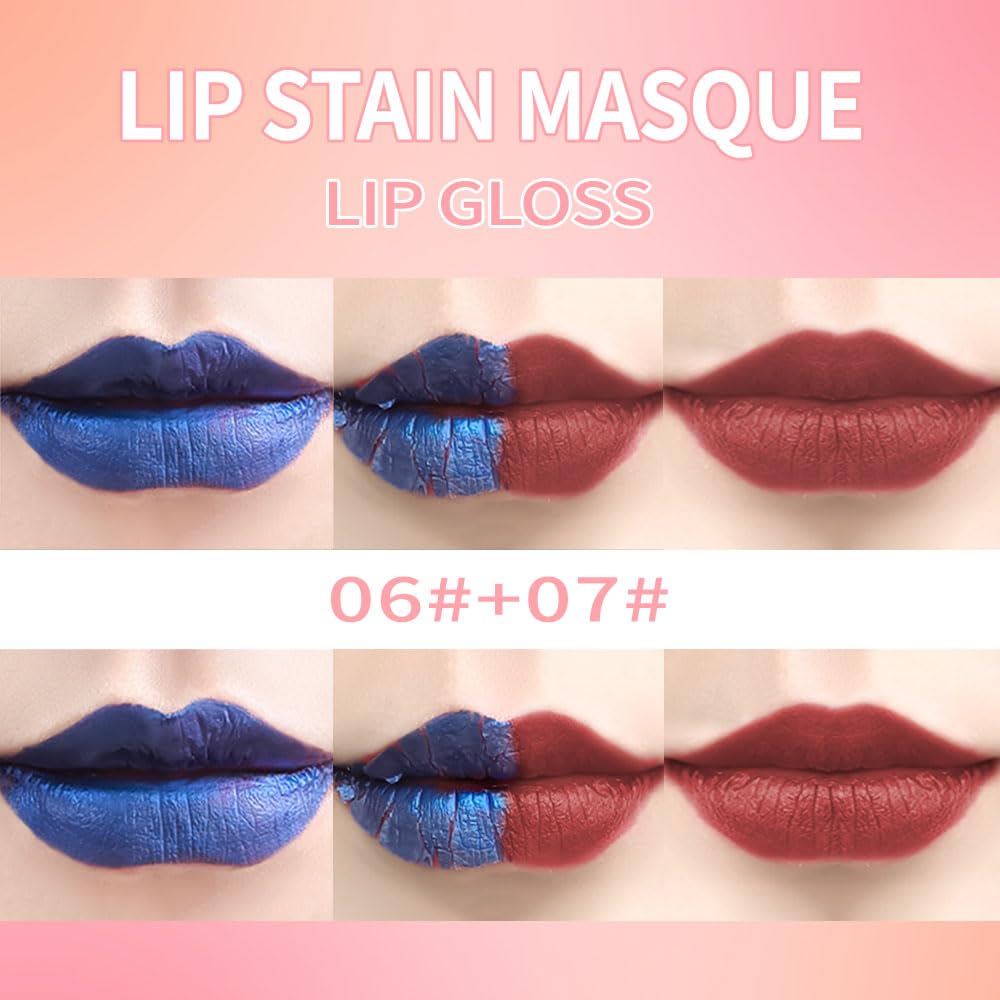 Lip Stain Peel Off Set–Long Lasting Waterproof Lip Tint, Smudge Proof Transfer Resistant Lip Stains Tattoo,High Pigment Matte Lip Color, Kiss Proof Peel Off Lip Stain Masque, Stay Lip Makeup 06+07