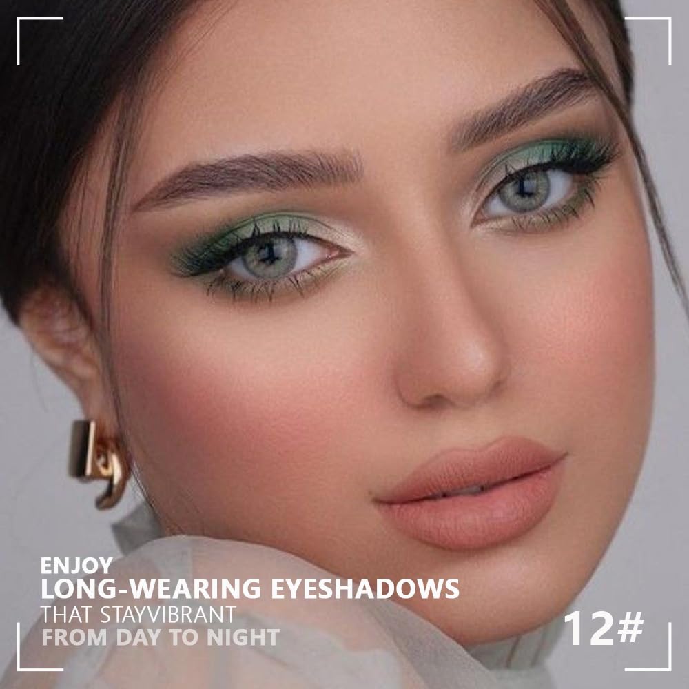 4 Colors Matcha Green Eye Shadow Powder Palette Makeup, Highly Pigmented Waterproof Matte Shimmer Quad Eyeshadow Palette for Women, paleta de sombras de ojos, Blendable, Vegan 12