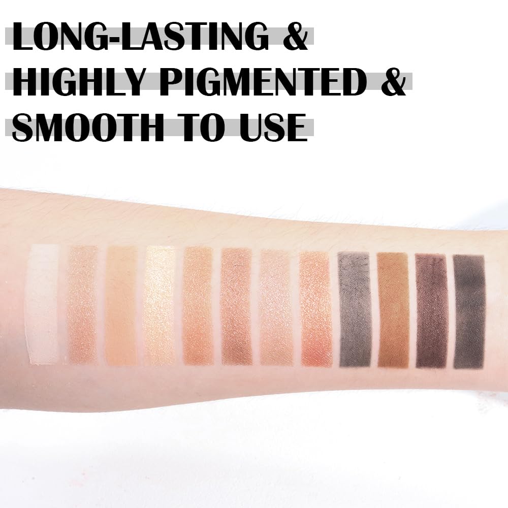 12 Colors Eyeshadow Palette – Neutral Warm Tone Matte & Glitter Eye Makeup Palette, High Pigment Waterproof Eyeshadow Kit for Women – Blendable Natural Brown, Nude, Rose Gold Shimmer Makeup 01#