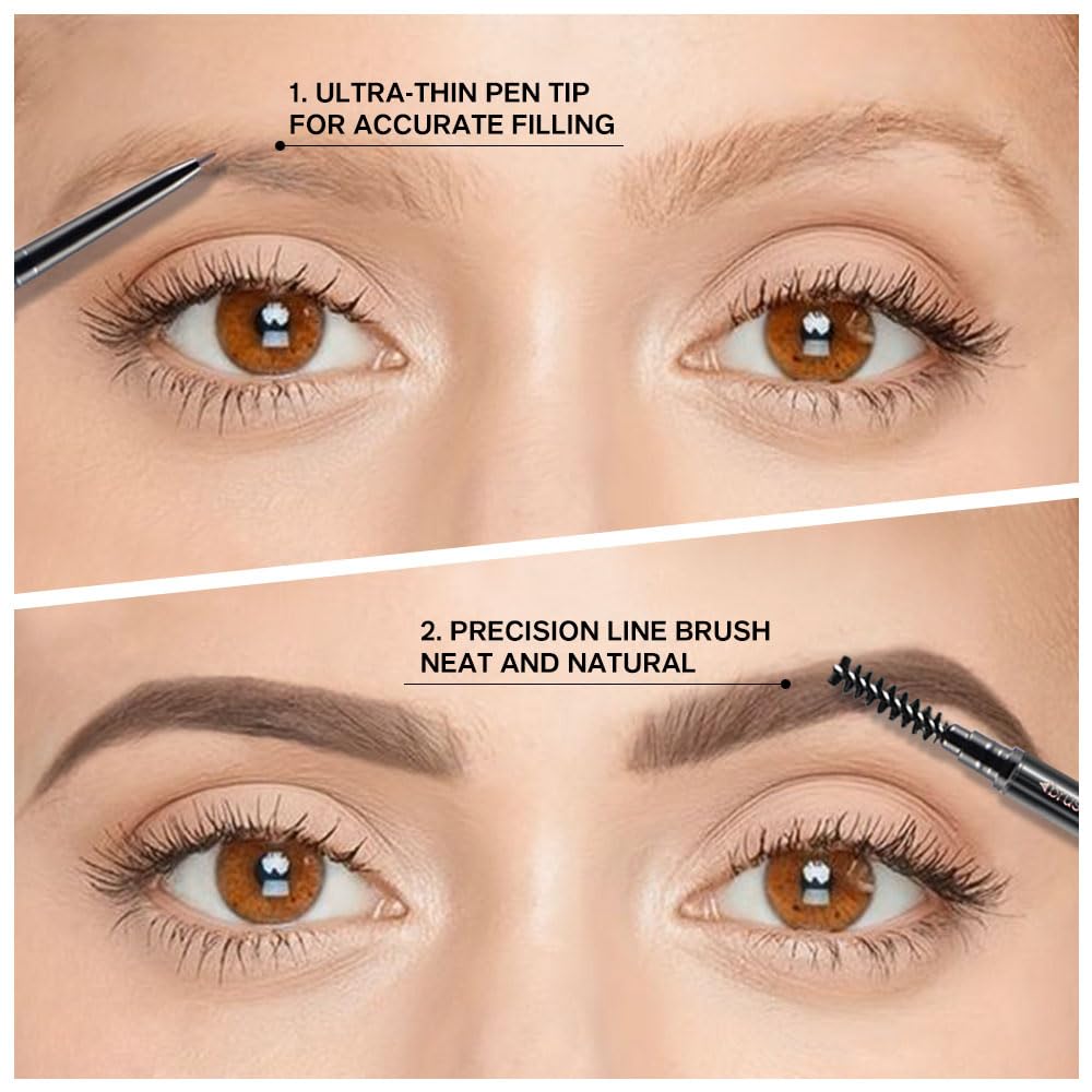 5 Pcs Waterproof Dual-Sided Fine Tip Eye Brow Pencils Pack,Ultra-Fine Mechanical Precise Pencil,Draws Tiny Brow Hairs, Defines, Fills Eyebrows, Shapes, Contours, Combs,1mm Pen Point (Pack of 5)-Tea