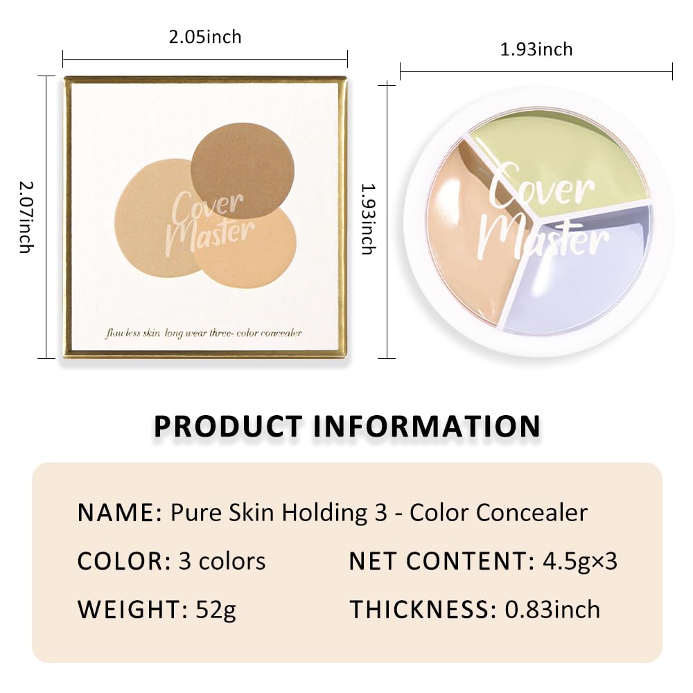 Kaely Tri Color Concealer Pot,Color Correcting Concealer for Dark Circles Spots,3 Color Cream Concealer Full Coverage,Foundation Contour Makeup Palettes,under Eye Brightener corrector de ojeras,02