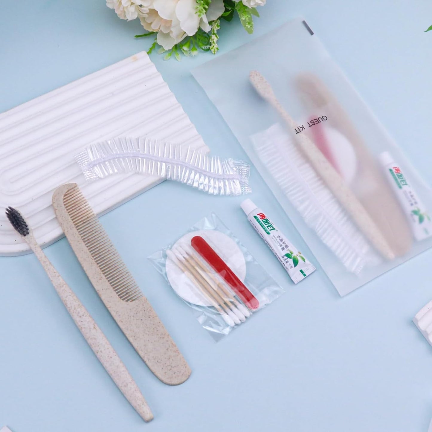 Hygiene Kit, Hygiene Kit Bulk, Travel Hygiene Kit With Toothbrush, Toothpaste, Care Package, Comb, Shower Cap, Individually Packed, Suitable For Hotel, Home, Camping, Travel (100-PACK)