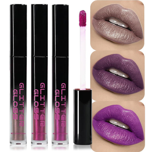Taupe Purple Dark Purple Metallic Lipstick for Women,Glitter Sparkling Liquid Lipstick,Long Lasting Waterproof Lightweight Non-Drying Bold Dark Lip Gloss for Gothic Stage Makeup,Vegan
