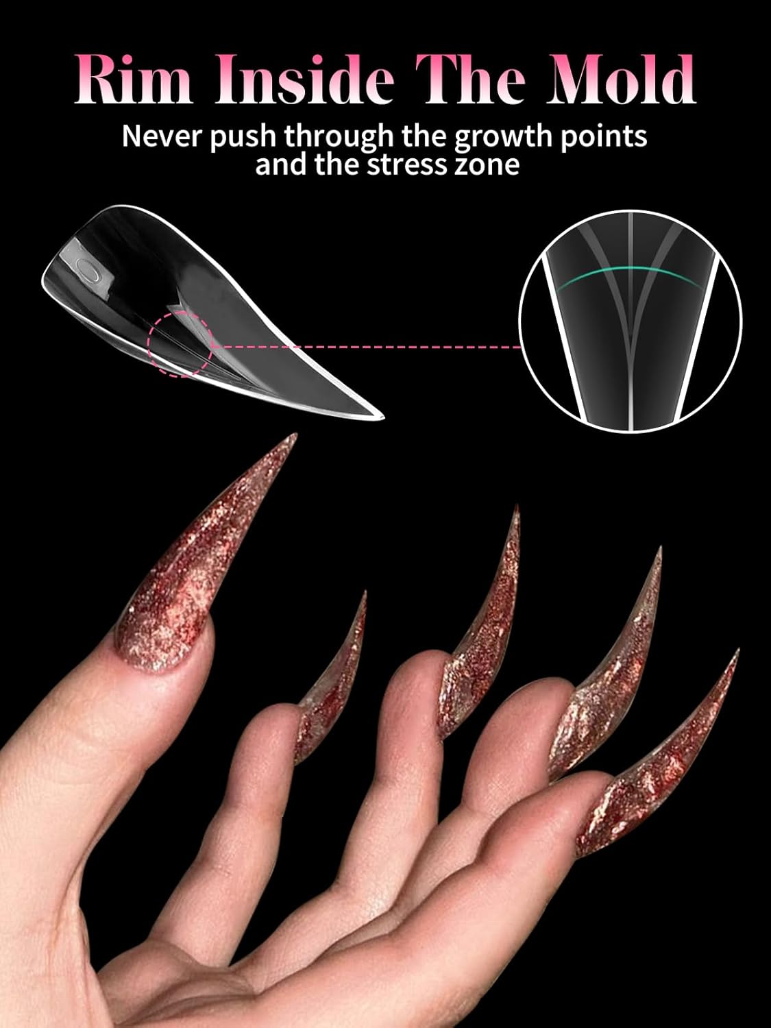 EBANKU Dual Nail Forms for Poly Extension Gel, 150 PCS Clear Eagle Claw Nail Molds Reusable 15 Sizes Hawk Curve Nail Extension Forms for Builder Gel Manicure Design Salon DIY