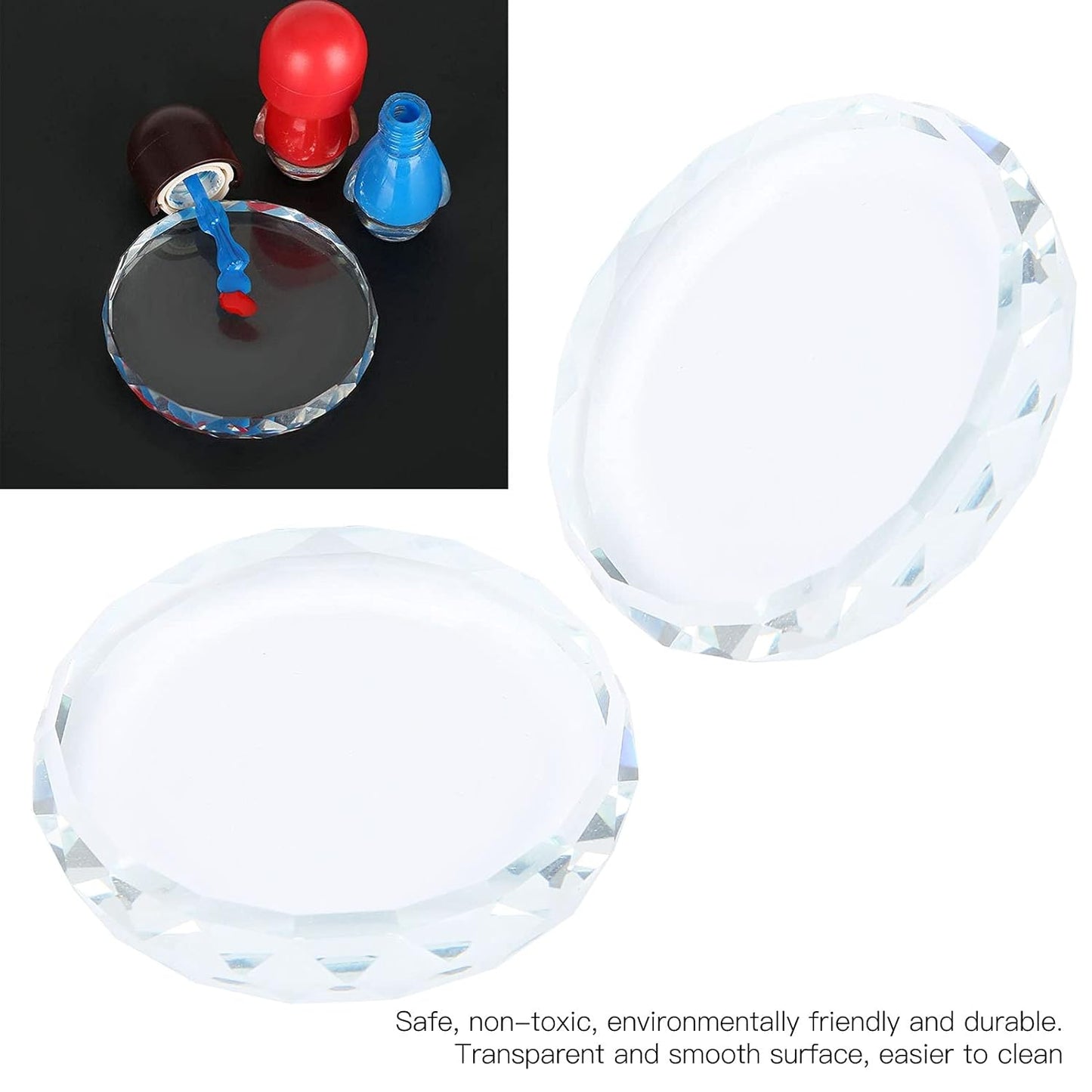 2Pcs Nail Art Palettes, Manicures DIY Color Mixing Toning Glass False Eyelash Glue Hold Tools Beauty Makeup Glass Pallet