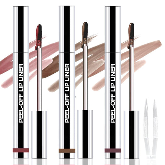 3Pcs Peel Off Matte Liquid Lip Gloss Stain-Lip Liner with Tweezer, Peel Off Lip Stain, Long Lasting & Waterproof Lipstick Tattoo, Transfer-Proof Lip Gloss for All Skin Types (03#+04#+05#, 3Pcs)
