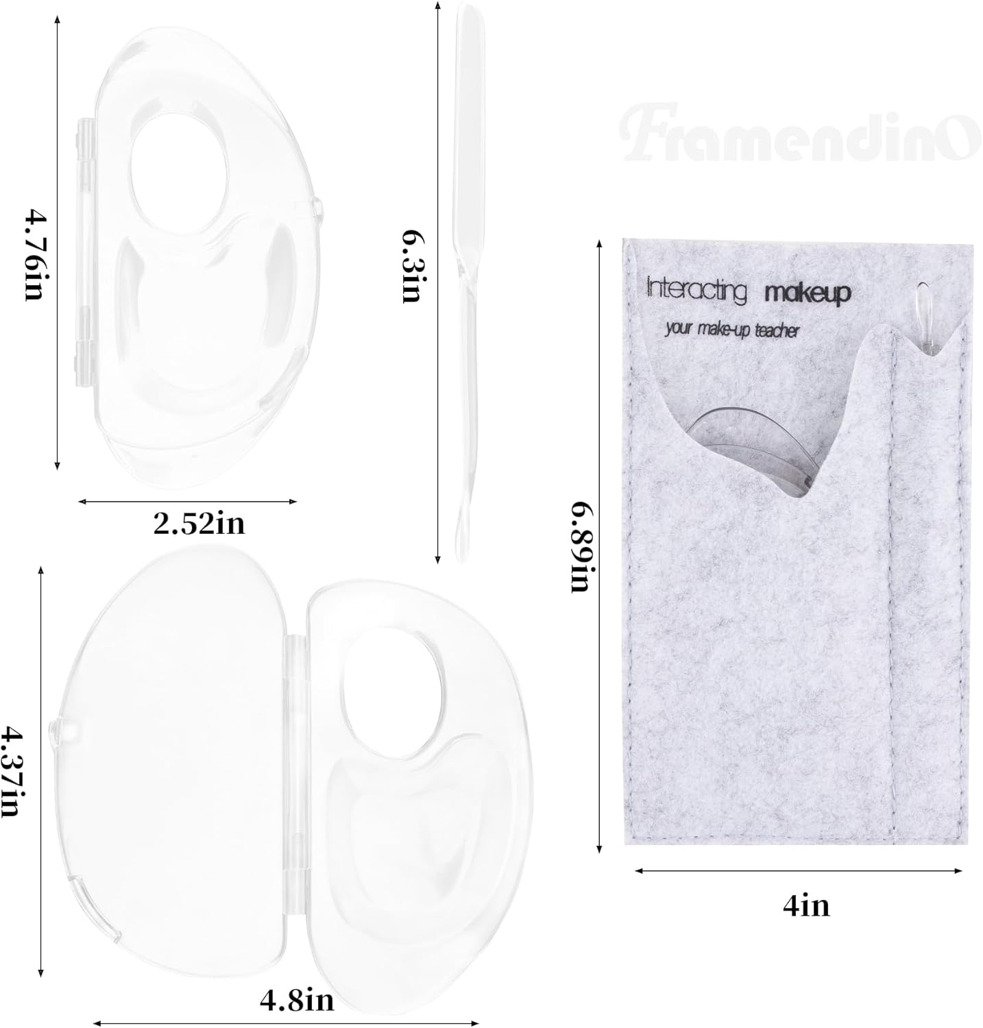 Framendino, 2 Set 3 in 1 Handheld Makeup Mixing Palette, Acrylic Transparent Mixing Foundation Tray with Foundation Spatula for Makeup Artist and Beginner