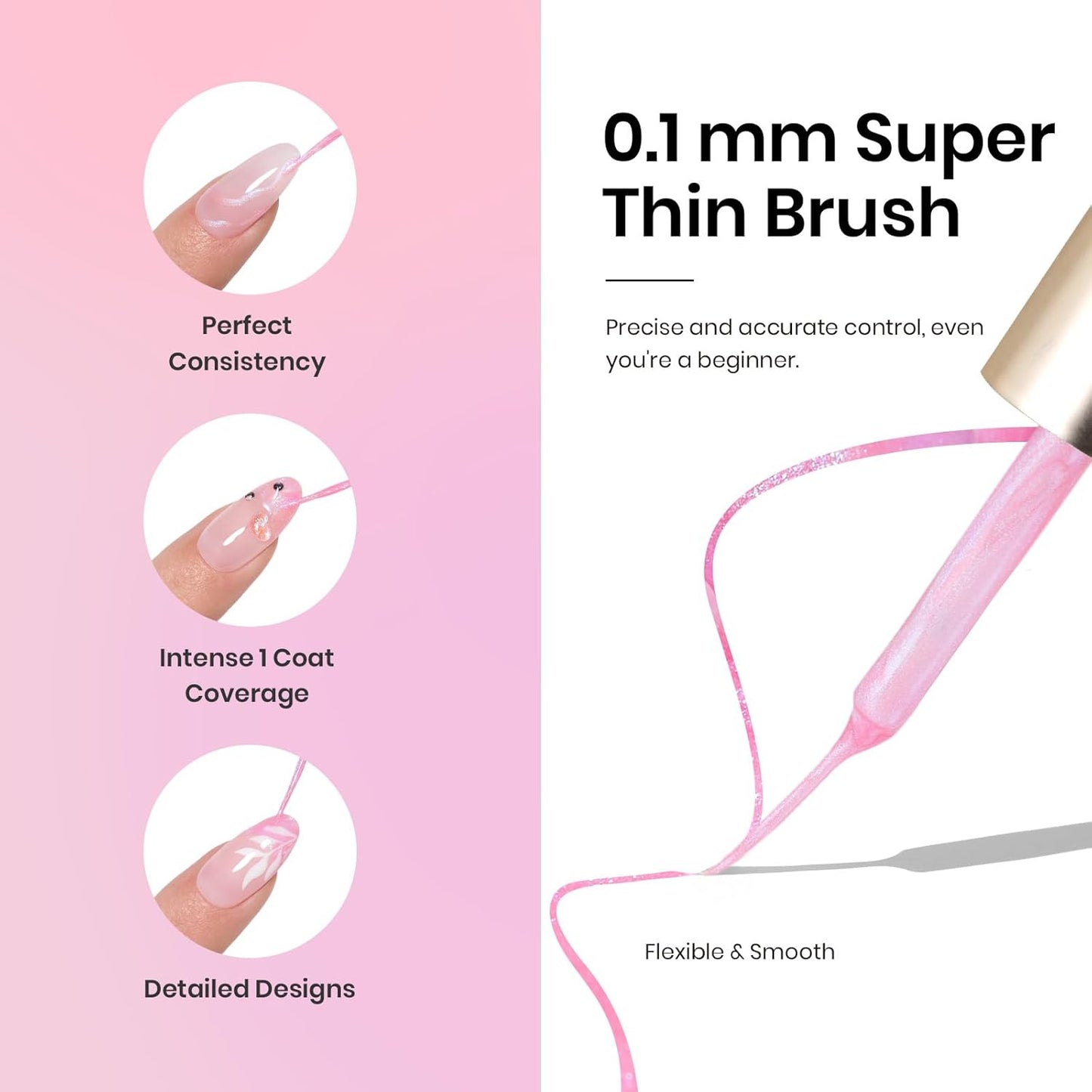 Beetles Pearl Pink Gel Nail Polish,Pearlescent Pink Mermaid Nail Drawing Gel Nail Art Polish Soak Off Uv Led Shimmer Gel Liner Nail Art with Dotting Pen & Heart Nail Charms for Women