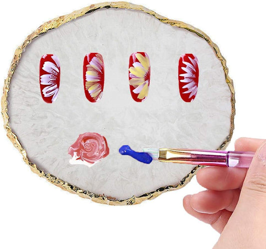 Kalolary Resin Stone Nail Art Palette, Nail Art Cosmetic Mixing Palette Color Mixing Pigment Plate Polish Holder Drawing Color Palette Nail Art Painting Gel Palette Manicure Tool (White)