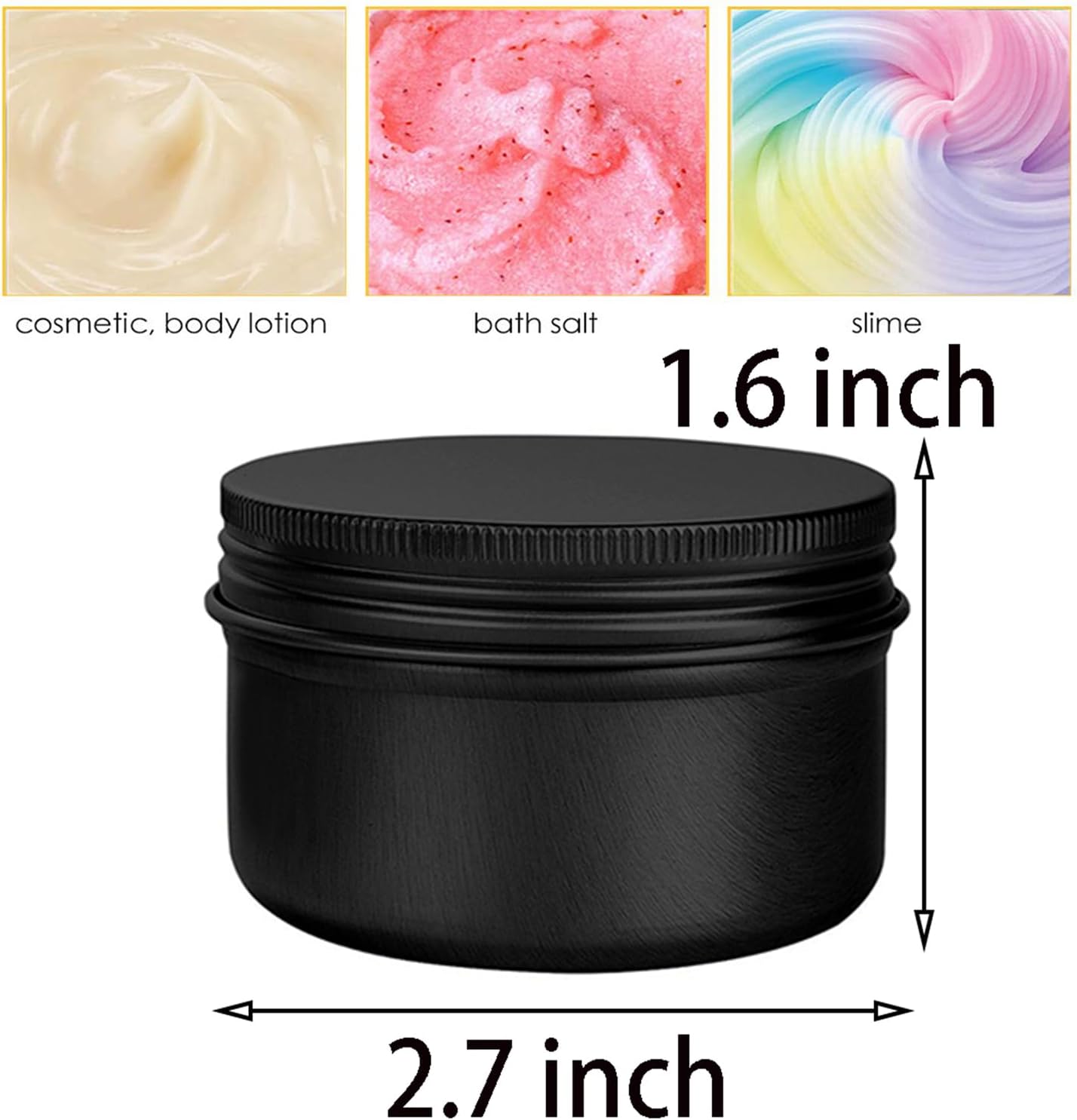 6 Pack 4 oz Aluminum Tins Airtight Storage Tins Containers Bulk Tins with Screw Lids for Kitchen, Storing Spices, Candies, Lip Balm, Salve,Black