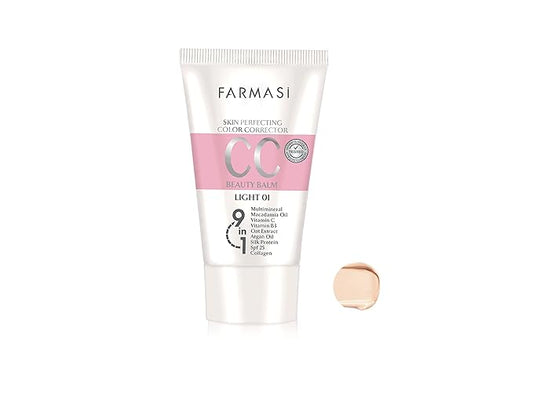 FARMASi CC Color Control Cream, Natural and Flawless Finish, Enriched Formula with Multimineral & Spf 25+, All-Day Hold, All Skin Types, 1.7 fl. oz, Light