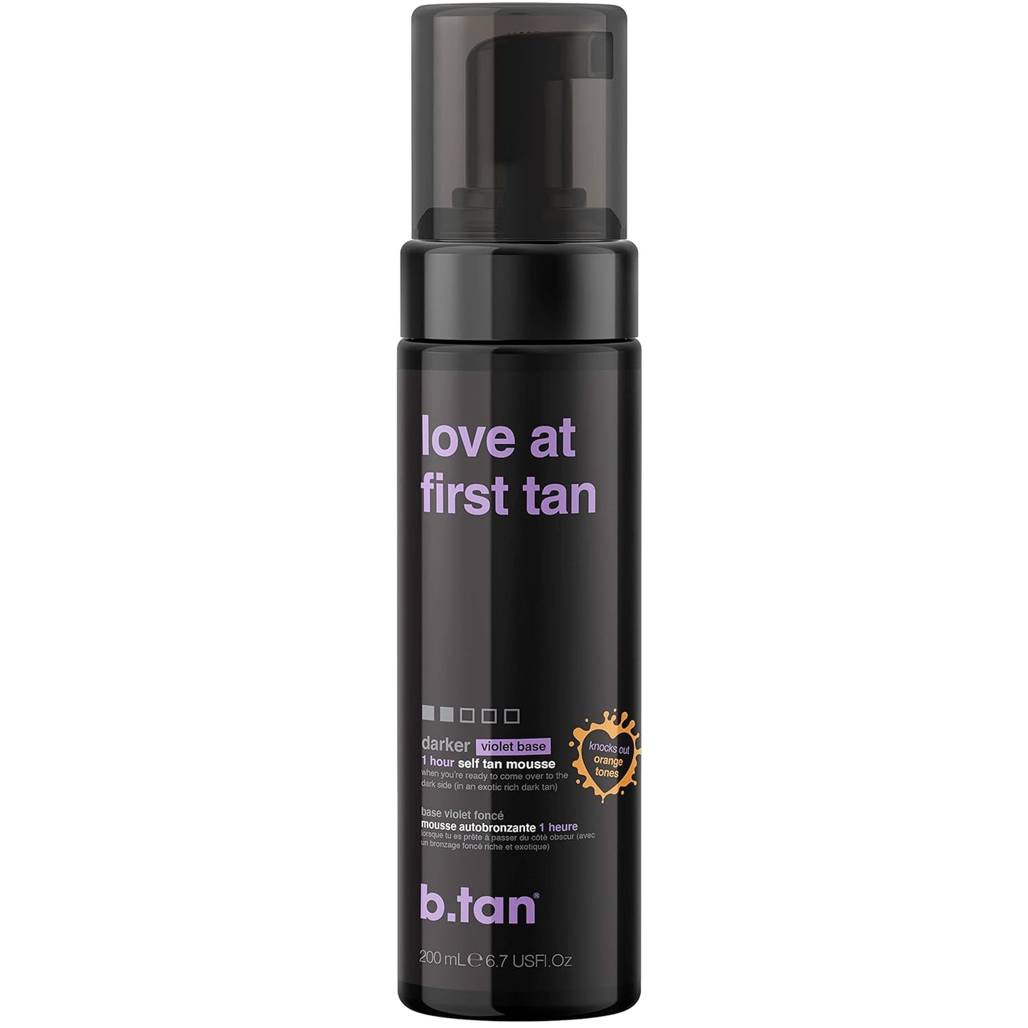 b.tan Violet Base Self Tanner Mousse | Love At First Tan - Best, 1 Hour Express Sunless Tanning Foam, Cancels Orange Tones, Dark Bronzing Glow, No Fake Tan Smell, Face & Body, 6.7 Fl Oz