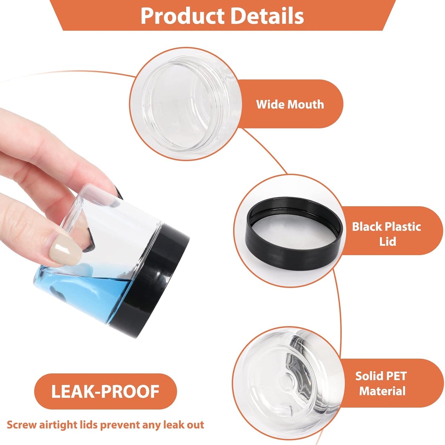 50pcs 2 oz Clear Plastic Round Jars with Black Lids, 2oz 60ml Leak-Proof Wide-Mouth Cosmetic Storage Containers for Kitchen Use, Beauty Products, Cream, Scrubs, Bath Salt and More