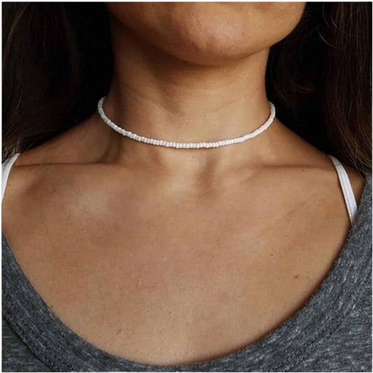 Boho Seed Bead Choker Necklace Tiny Rice Bead Necklace Chain Beachy Necklace Chain Jewelry for Women and Girls