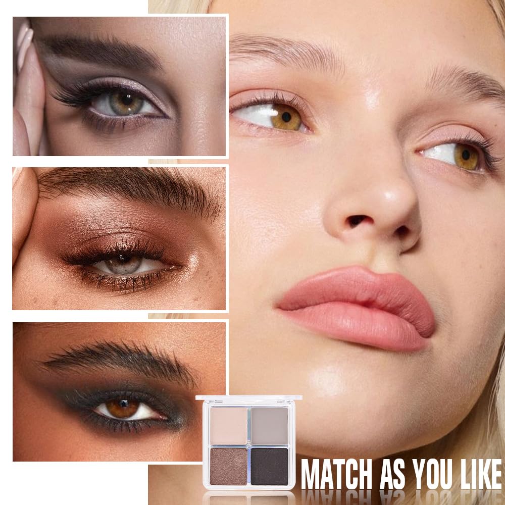 Kaely Powder Eyeshadow Quad, Smoky Black Gray Matte Glitter Eyeshadow Palette Makeup, Neutral Eye Shadow Palette for Older Women Pigmented Waterproof, sombras para ojos, Blendable, Cruelty-free, 07