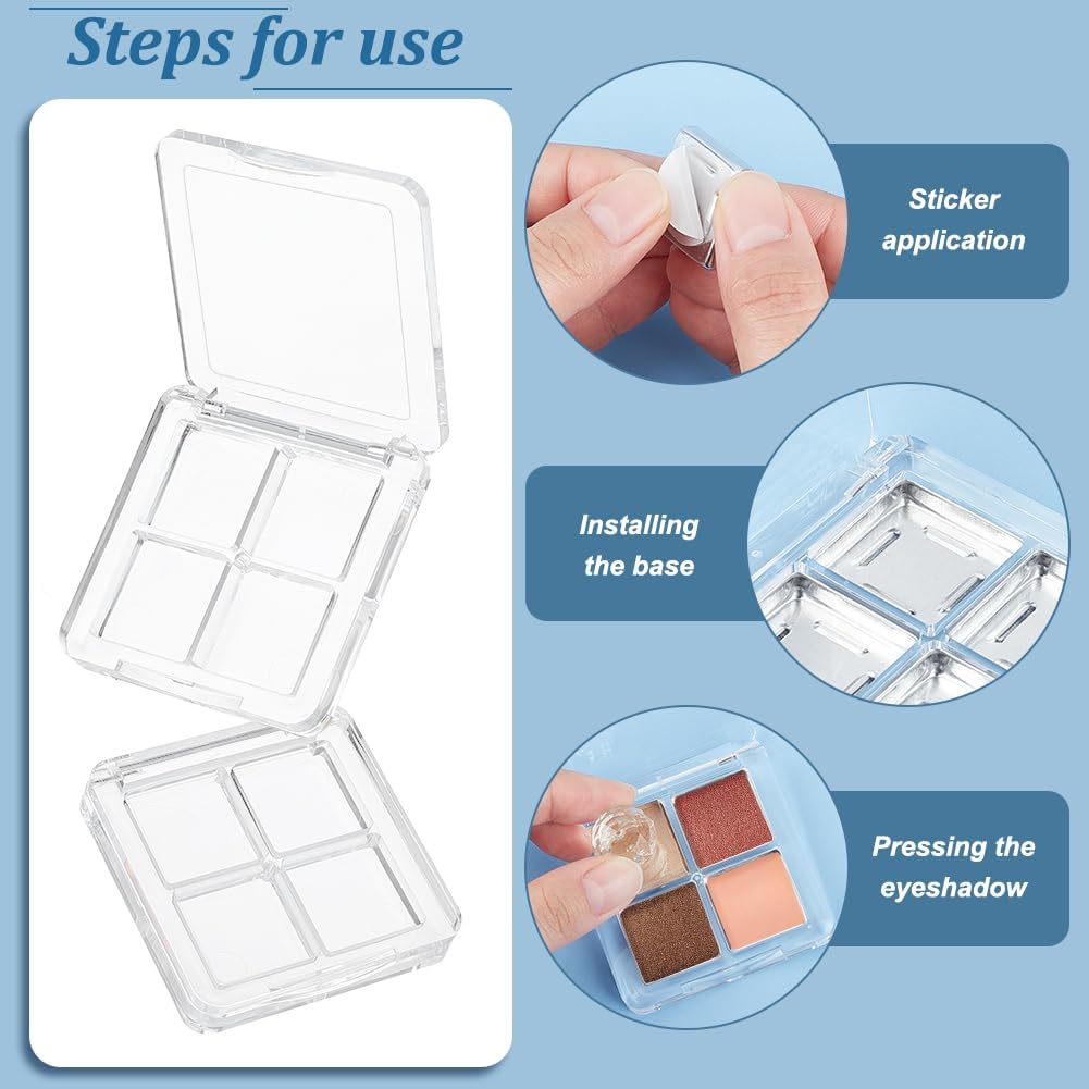 BENECREAT 4Pcs Empty DIY Eyeshadow Box Kit, Slim Custom Makeup Palette Wrapped Powder Blush Lipstick Container with 20pcs Palette Pans for Travel, DIY Cosmetic, Crafts projects