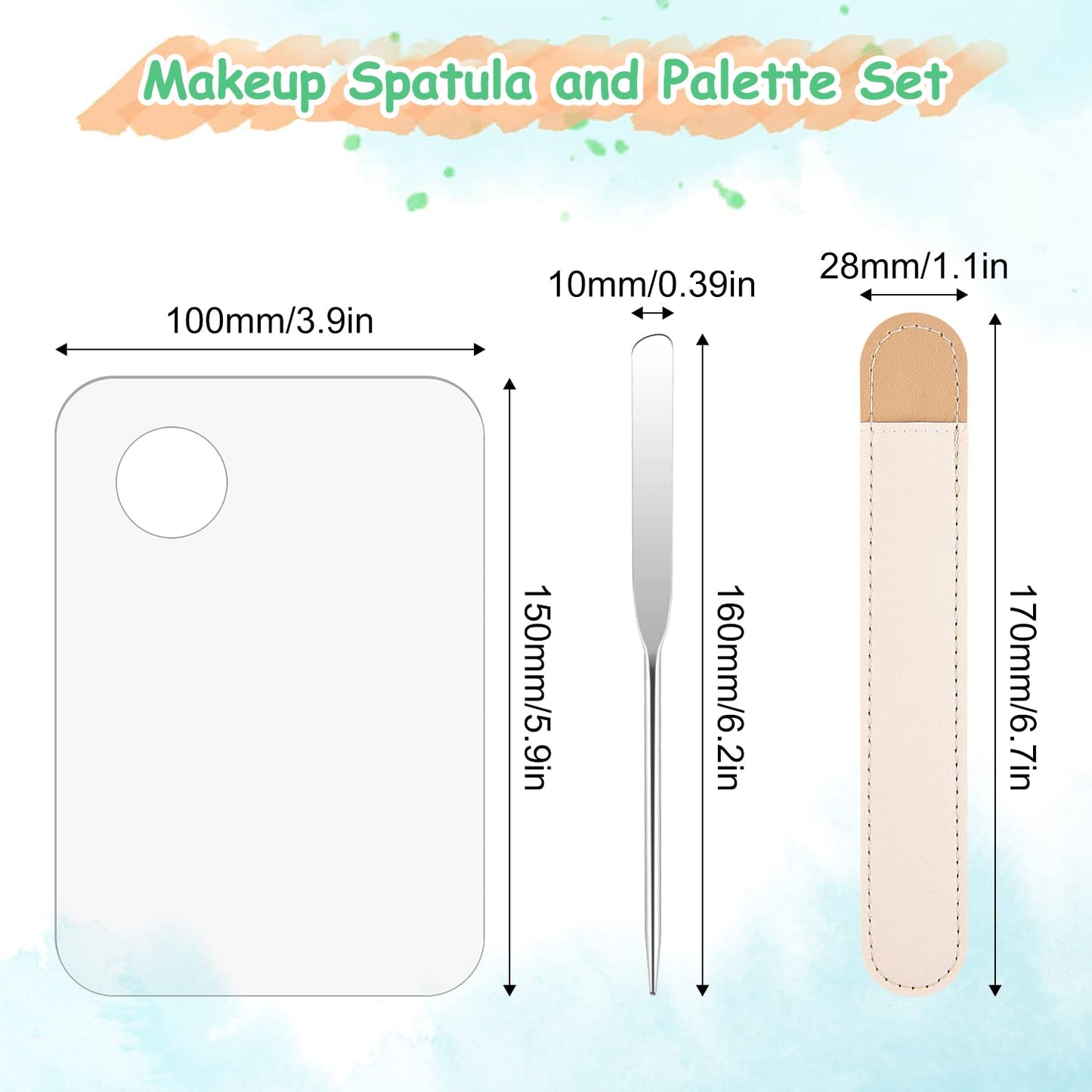 WXJ13 6 Pieces Makeup Spatula and Palette Set Including 2 Stainless Steel Makeup Spatula 2 Leather Cover 2 Makeup Mixing Palette for Eye Shadow/Eyelash/Nail Art/Foundation