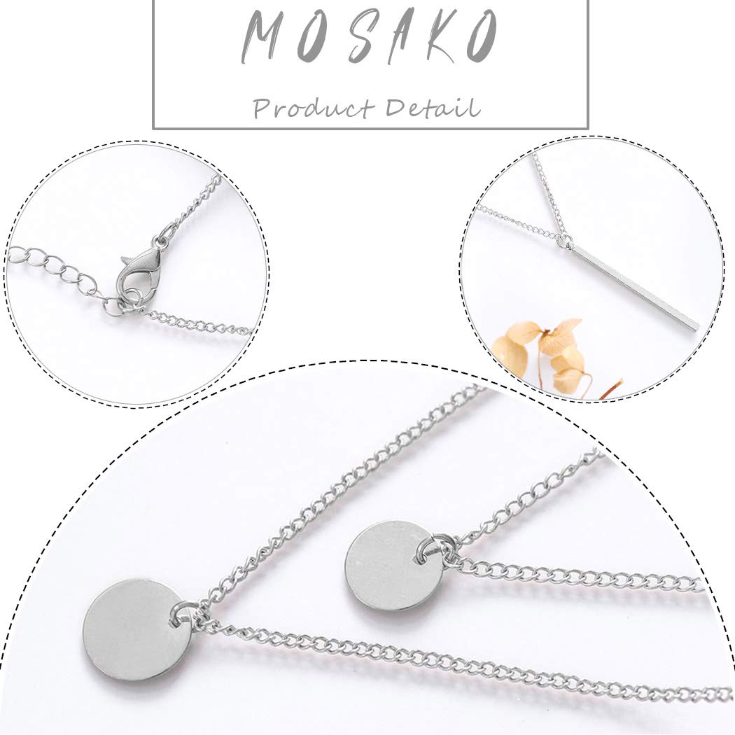 Boho Layered Necklaces Sequins Disc Silver Necklace Chain Short Bar Coin Pendant Delicate Dainty Charm Necklaces Jewelry for Women and Teen Girls