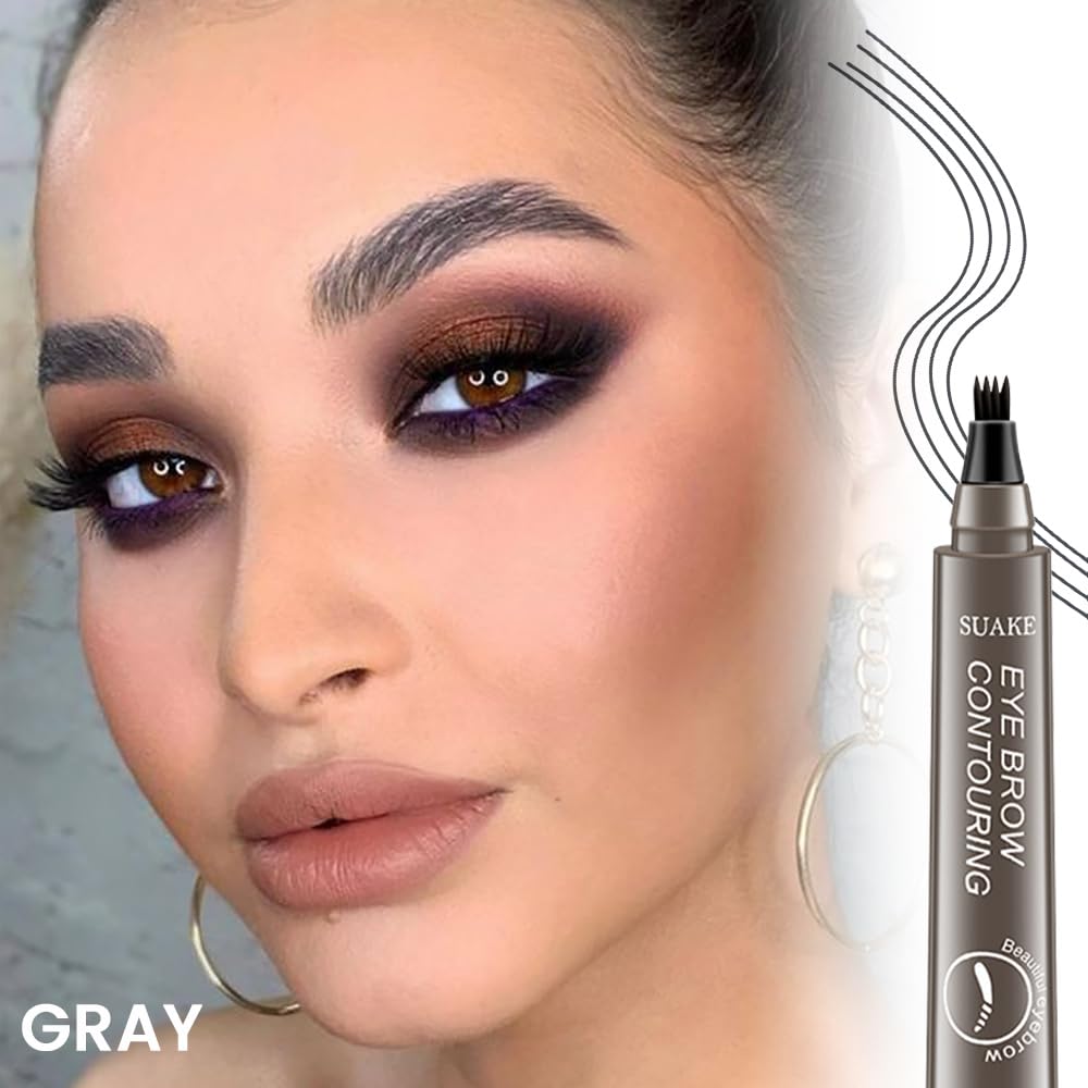 Kaely 2Pcs Eyebrow Pencils for Women, 4 Tip Magical Precise Waterproof Brow Pen, Microblading Eyebrow Contouring Pen, lapiz de cejas 3d Eye Brow Gel, 24h Smudge Proof,04 Grey