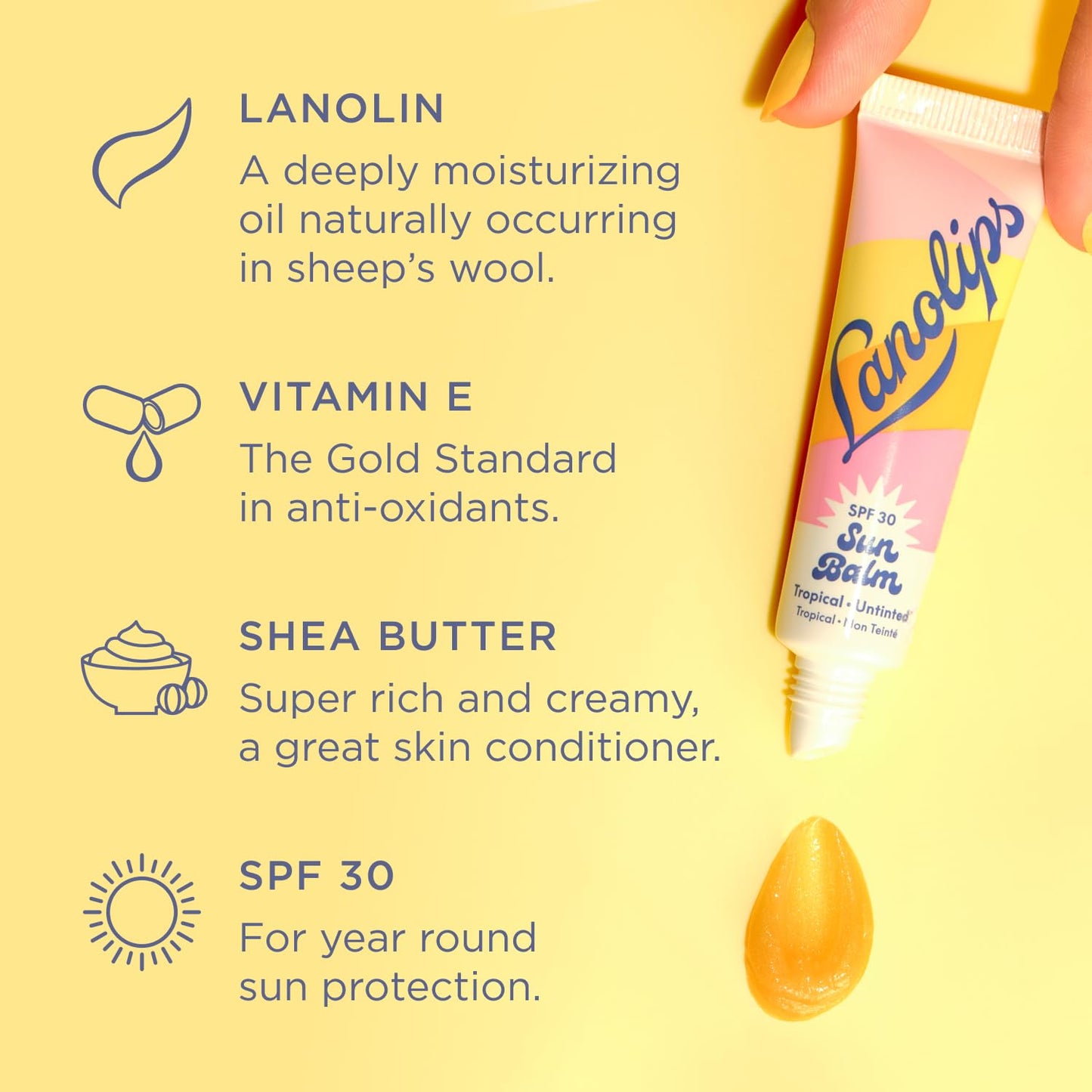 Lanolips Sun Balm Tropical SPF 30 Lip Balm - Hydrating Lanolin Lip Moisturizer with Pineapple Scent - Beach Essentials & Sun Care with Broad Spectrum UVA/UVB Protection - Untinted (0.44 oz)
