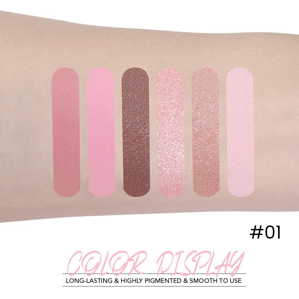 6-Color Pink Champange Brown Matte & Shimmer Eyeshadow Palette with Mirror – Highly Pigmented, Long-Lasting Eye Makeup for Artists & Creative Looks (01#