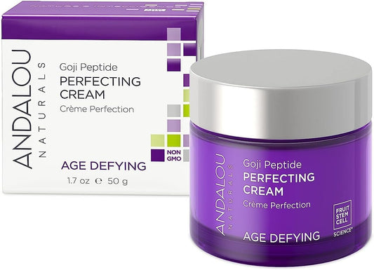 Andalou Naturals Goji Peptide Perfecting Cream - Age Defying Face Moisturizer with Resveratrol, CoQ10 - Supports Skin Collagen and Elastin, Improves Appearance of Wrinkles & Signs of Aging - 1.7 fl oz