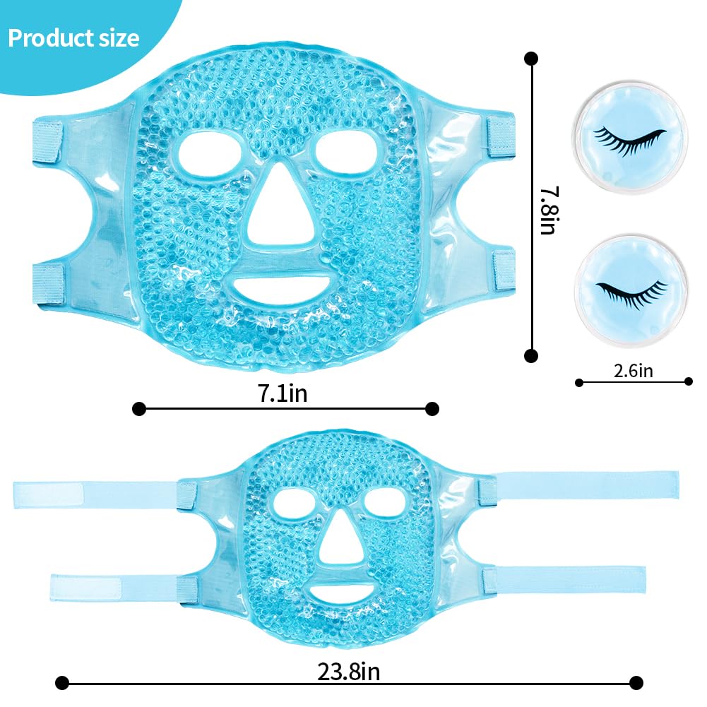 Face Eye Masks for Dark Circles and Puffiness, Migraines, Headache, Stress, Redness, Acne, Cooling Face Masks for Women Man, Hot Cold Use Ice Face Mask. (Blue set)