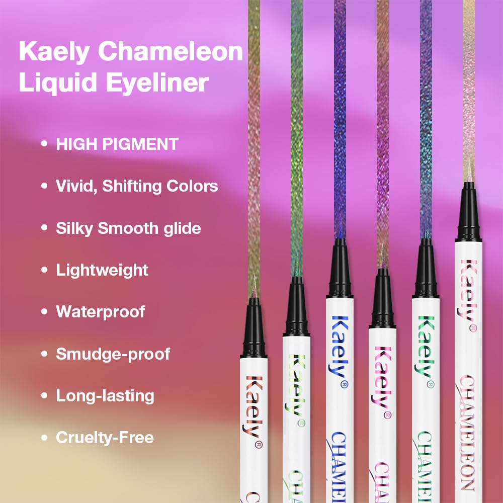 evpct Chameleon Duo Chrome Liquid Eyeliner, Light Dark Purple Glitter Metallic Shimmer Liquid Eyeliner, Multichrome Color Shift, Long Lasting Waterproof Eye Liner Eyeshadow Pencil Face Glitter Makeup