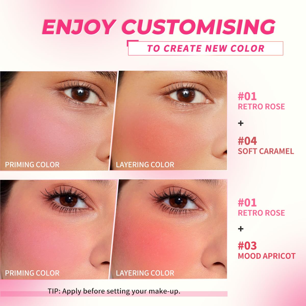 4 Colors Liquid Blush Makeup Kit, Long Lasting Pigmented Natural Matte Face Blush Cream Gel, Lightweight, Blendable, Cruelty Free Women Face Cosmetics Set 4Pcs