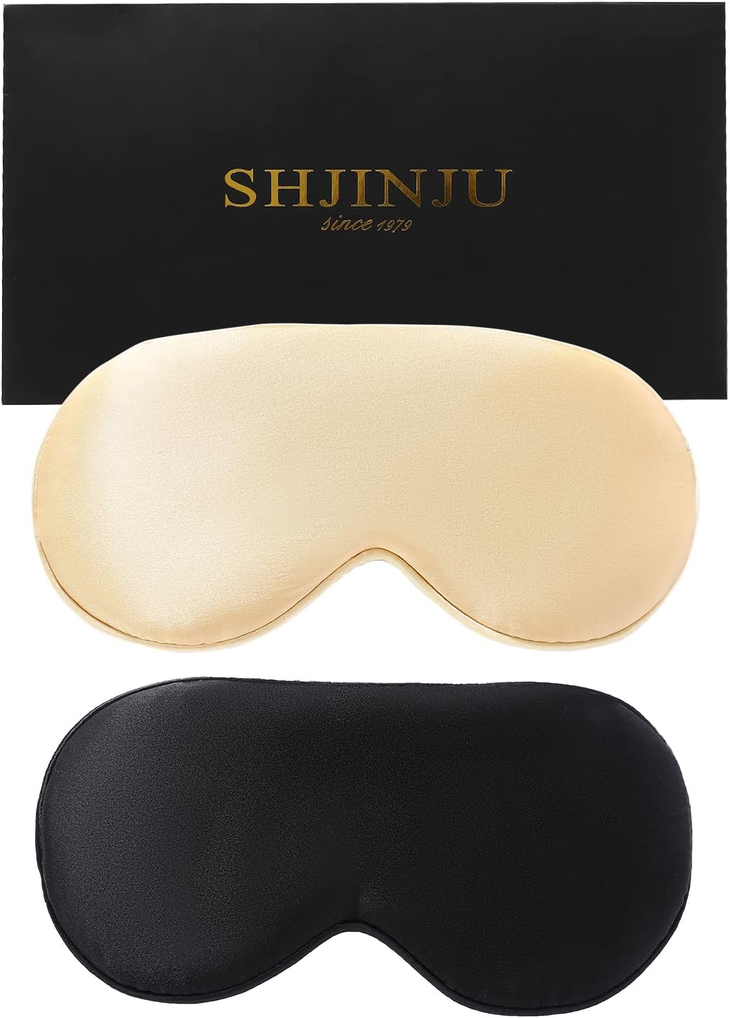2-Pack 100% Real Natural Silk Eye Mask, Silk Sleeping Mask, Shade Puffy Eye Gift with Adjustable Straps, Sleep Eye Mask, SHJINJU Eye Mask Shade (Black and Champagne)