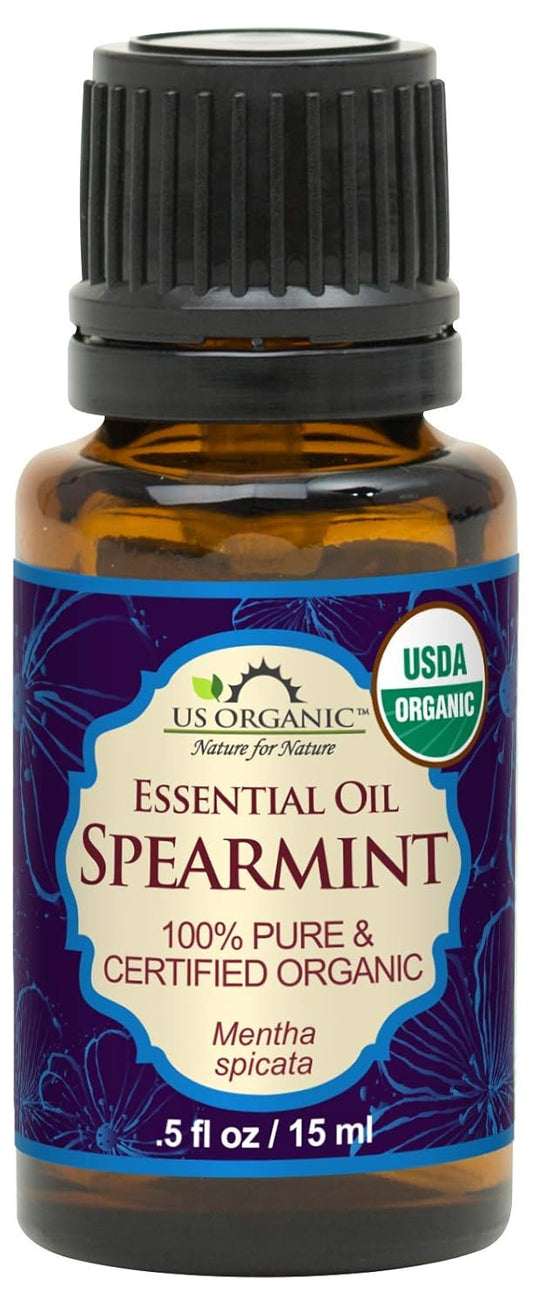 US Organic 100% Pure Spearmint Essential Oil - USDA Certified Organic, Steam Distilled - W/Euro droppers (More Size Variations Available) (15 ml / .5 fl oz)
