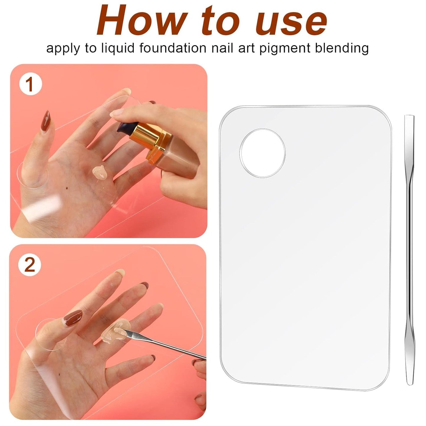 Acrylic Cosmetic Makeup Mixing Palette,2 Pcs Makeup Mixing Tray with 2PCS Makeup Spatula Tool, Makeup Mixing Palette for Foundation Nail Art Eye Shadow Pigment Blending